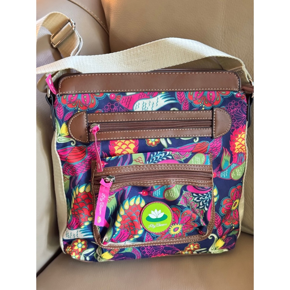 Lily Bloom Peacock Floral Print Crossbody Bag Multicolored Recycled Fabric Bag